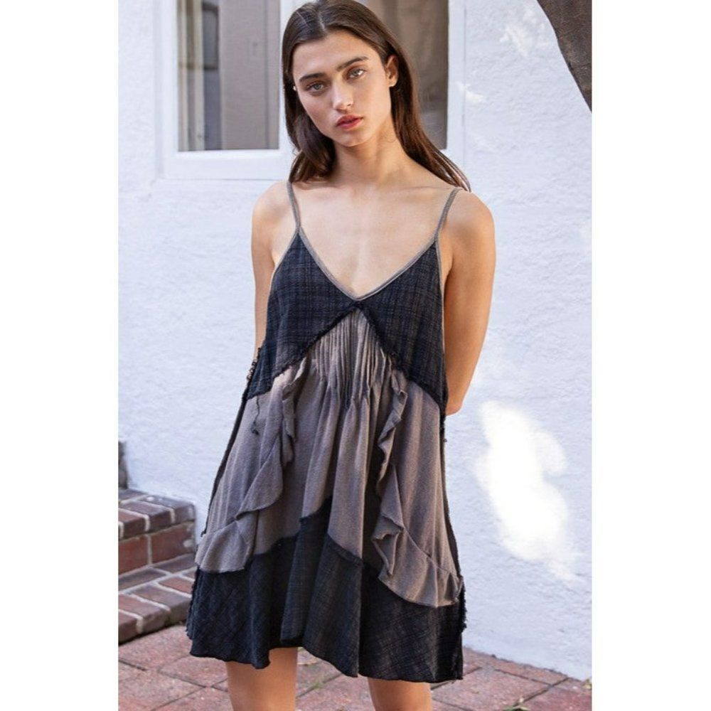 POL Forever Yours Ruffle Mini Dress in Charcoal FKT927